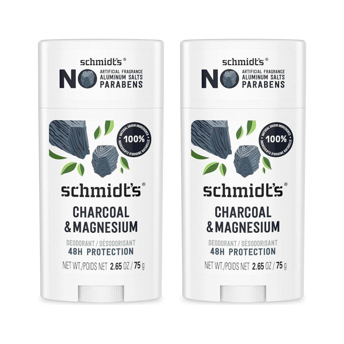 Aluminum - Free Vegan Deodorant Charcoal & Magnesium with 48 Hour Odor Protection, 2 Count for Women and Men, Natural Ingredients, Cruelty - Free, 2.65 Oz, Pack of 2 - Glam Global UK