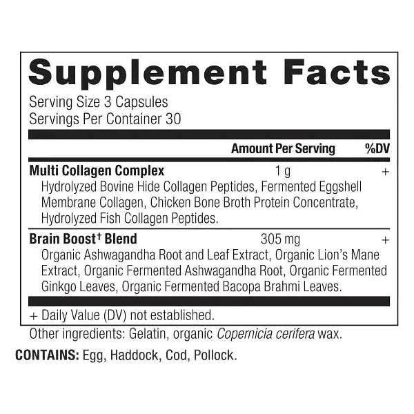 Ancient Nutrition Multi Collagen Protein Brain Boost (90 Capsules) - Glam Global UK