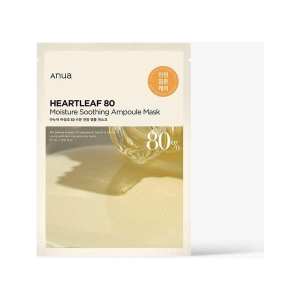 Anua Heartleaf 80 Moisture Soothing Ampoule Mask - 27ml x 10ea | Hydrating & Calming Sheet Mask - Glam Global UKAnua