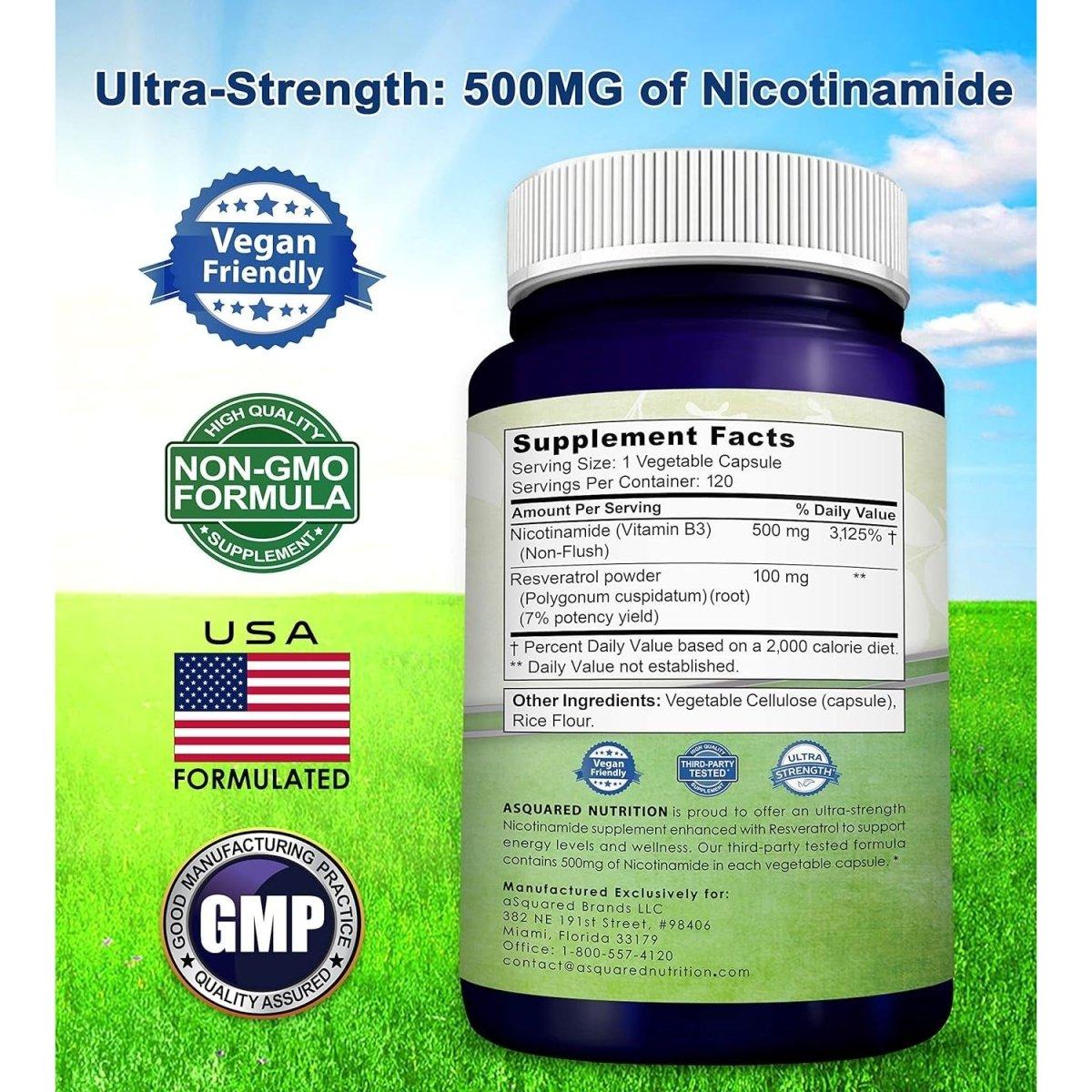 aSquared Nutrition Nicotinamide with Resveratrol - 120 Veggie Capsules - Glam Global UKaSquared Nutrition