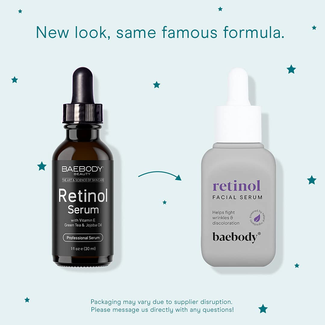 Baebody Retinol Facial Serum – 30ml | Anti-Aging, Acne-Fighting Night Serum with Vitamin E, Green Tea & Jojoba Oil | Made in USA