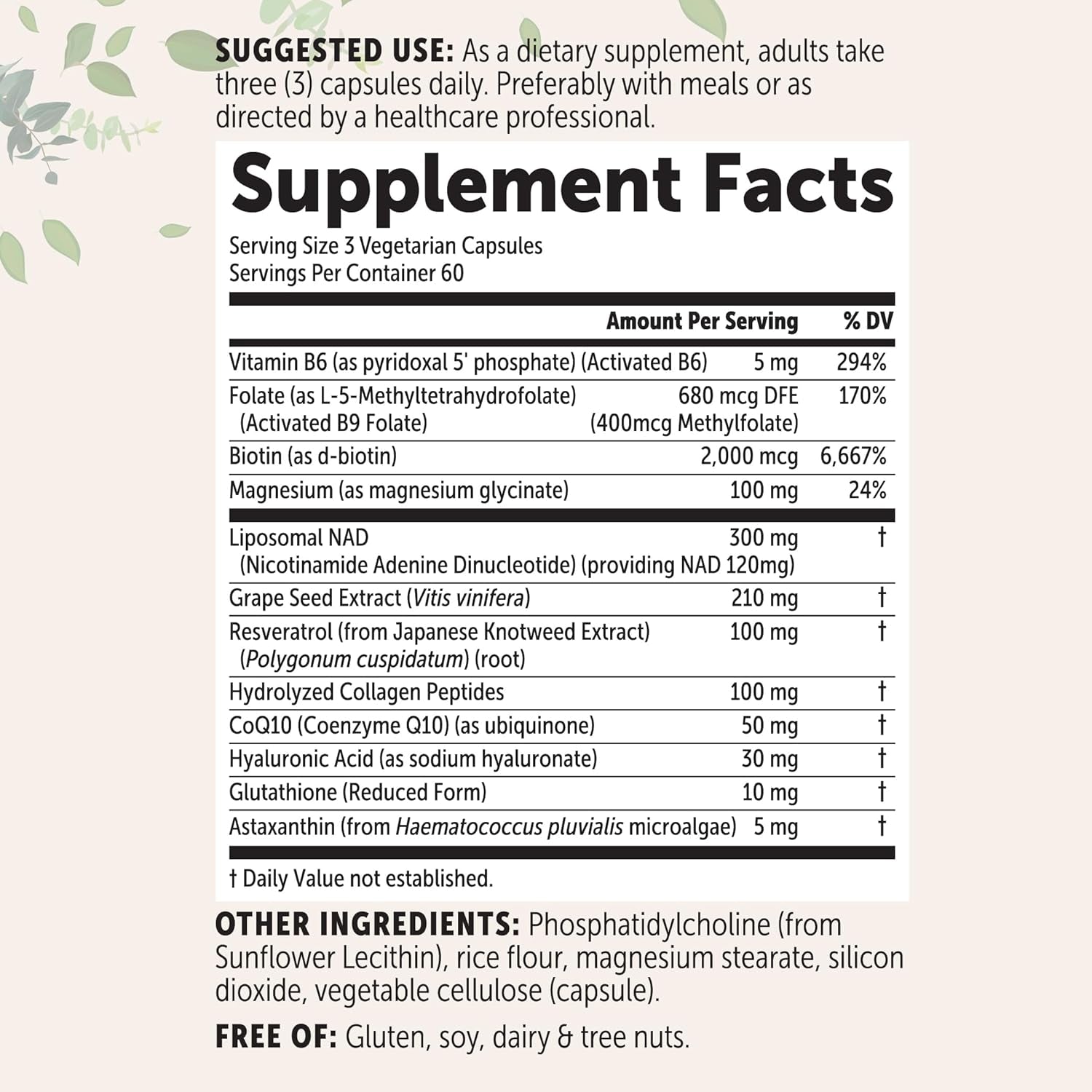 Liposomal NAD+ for Women Complex, 180 Veggie Capsules | 12-In-1 Advanced NAD Formula with Resveratrol, Hyaluronic Acid, Glutathione, & Collagen | NMN Pathway Supplement