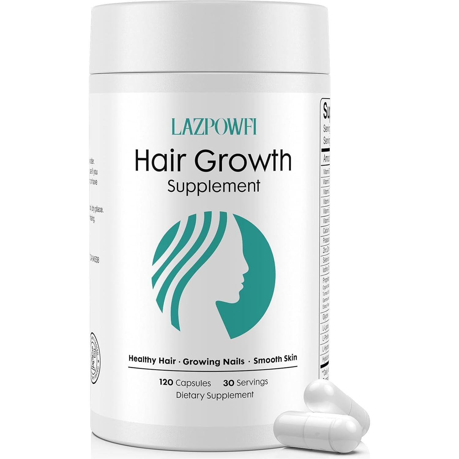 Lazpowfi Hair Growth Supplement – 120 Capsules | 30-in-1 Advanced Formula for Thicker, Healthier Hair
