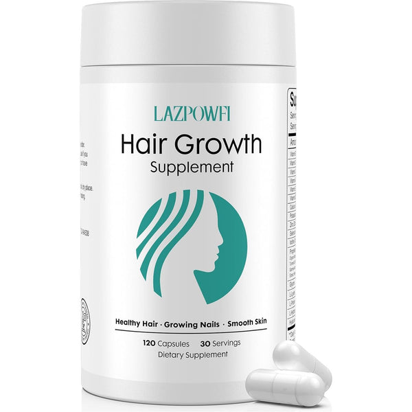 Lazpowfi Hair Growth Supplement – 120 Capsules | 30-in-1 Advanced Formula for Thicker, Healthier Hair