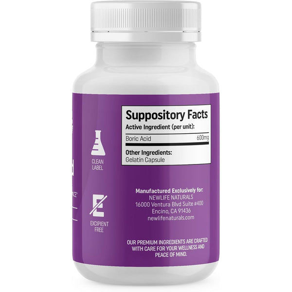 NewLife Naturals- Medical Grade Boric Acid Vaginal Suppositories - 600Mg - 100% Pure Womens Ph Balance Pills - Yeast Infection, BV - 90 Capsules: Made in USA