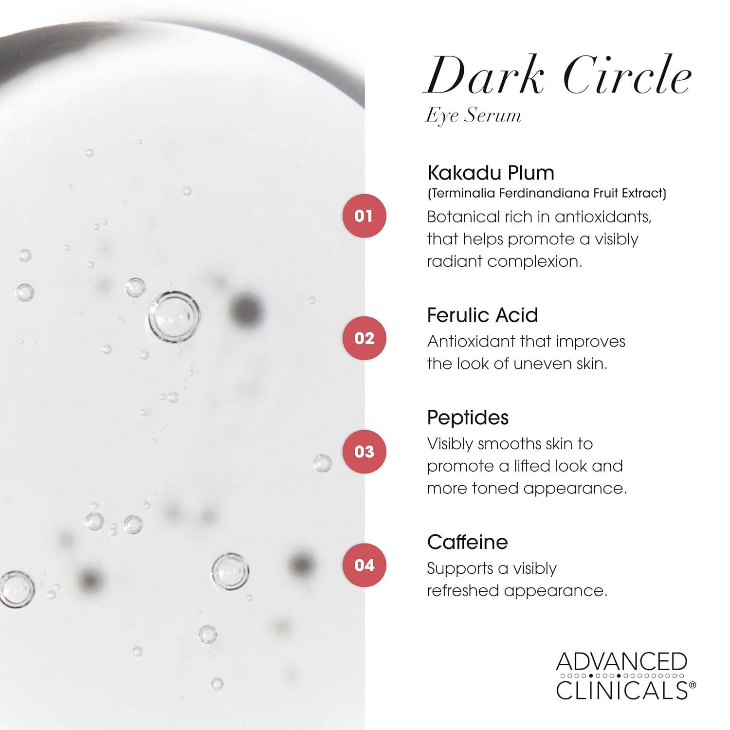 Dark Circle Caffeine under Eye Serum for Face with Hyaluronic Acid Moisturizer + Peptides | Brightening Vitamin C Serum Helps Improve Look of Puffy Eye & Fine Lines, 1.75 Fl Oz