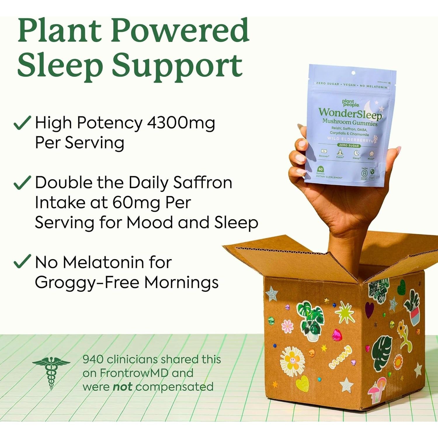 Plant People WonderSleep Mushroom Gummies – 60 Gummies | Melatonin-Free Sleep Support