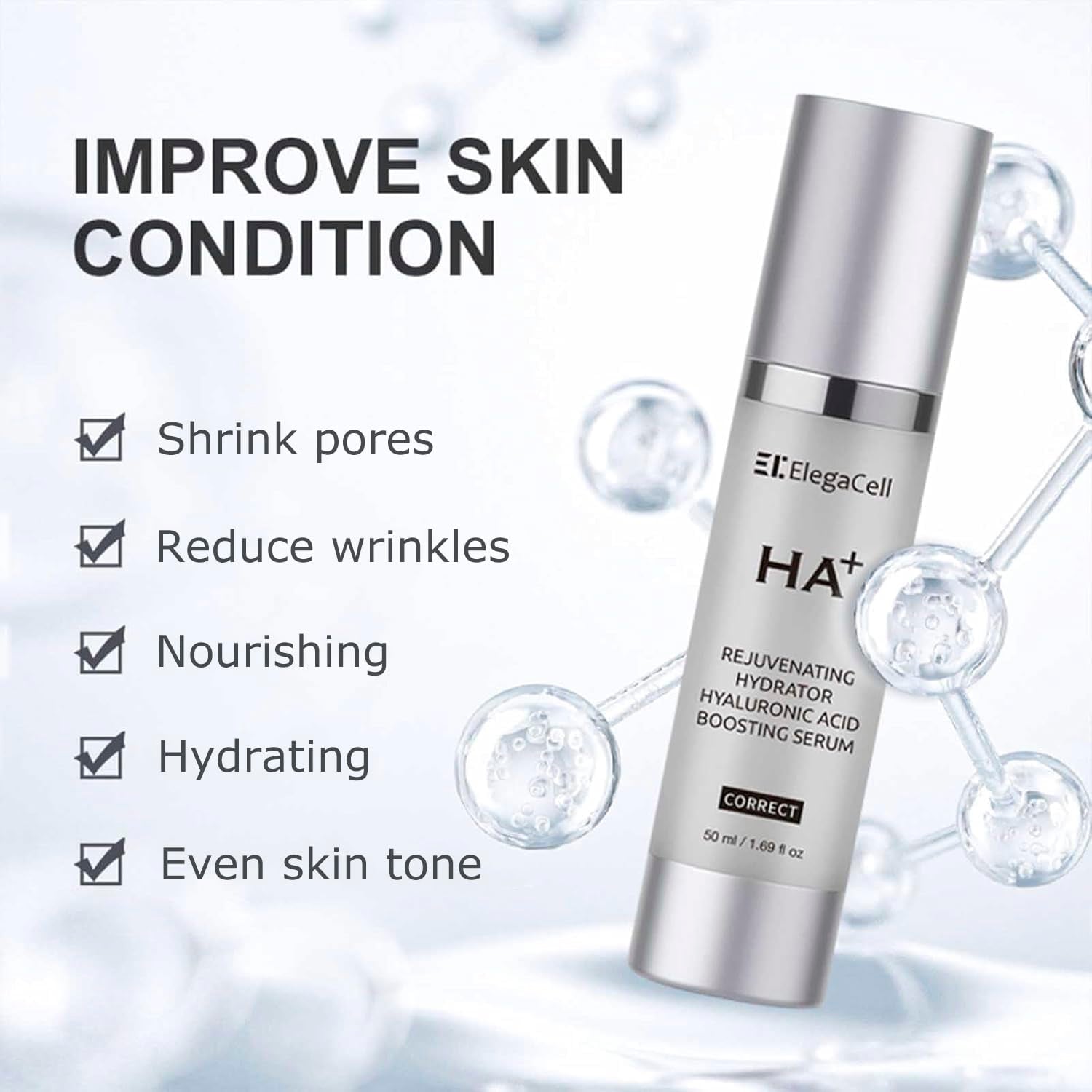 HACIRFE ElegaCell HA+ Rejuvenating Hydrator Hyaluronic Acid Boosting Serum – 50ml | 24-Hour Hydration & Fine Line Smoothing