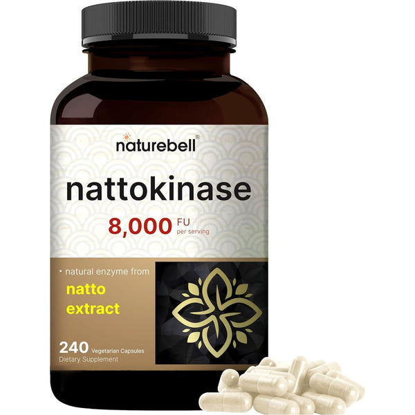 NatureBell Nattokinase Supplement – 8,000 FU per Serving | 240 Vegetarian Capsules | Supports Heart & Circulatory Health