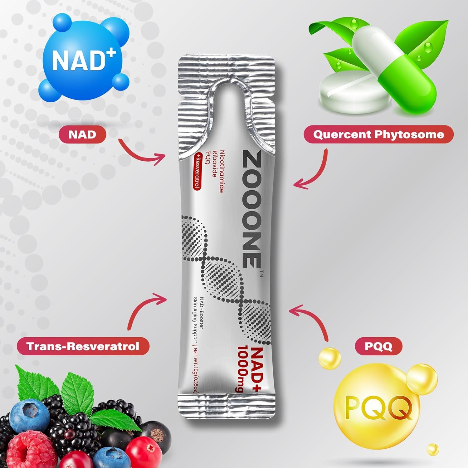 Zooone NAD+ 1000mg Liquid Packets Supplement – 10g (30 Packets) | Cellular Energy & Anti-Aging Support