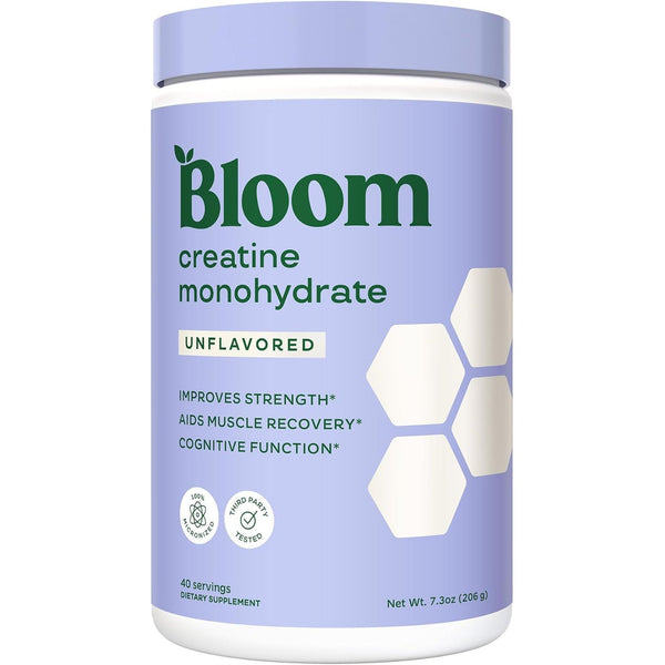 Bloom Nutrition Creatine Monohydrate – 206g | Lean Muscle, Strength & Brain Support – Unflavored, 40 Servings