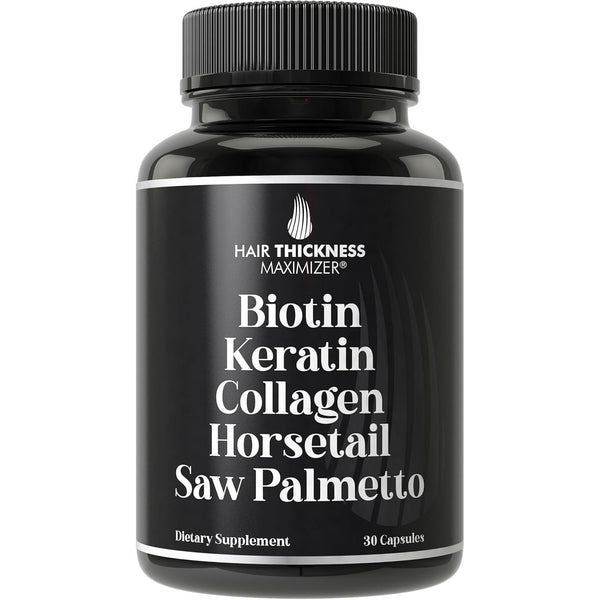 Hair Thickness Maximizer Biotin, Keratin, Collagen, Horsetail, Saw Palmetto – 5-In-1 Hair Growth Supplement - 30 Capsules