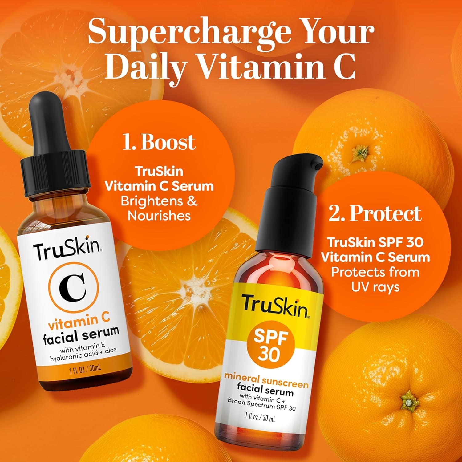 TruSkin SPF 30 Mineral Sunscreen Facial Serum – 30ml | Tinted Broad-Spectrum Sun Protection with Vitamin C & Hydration Boost