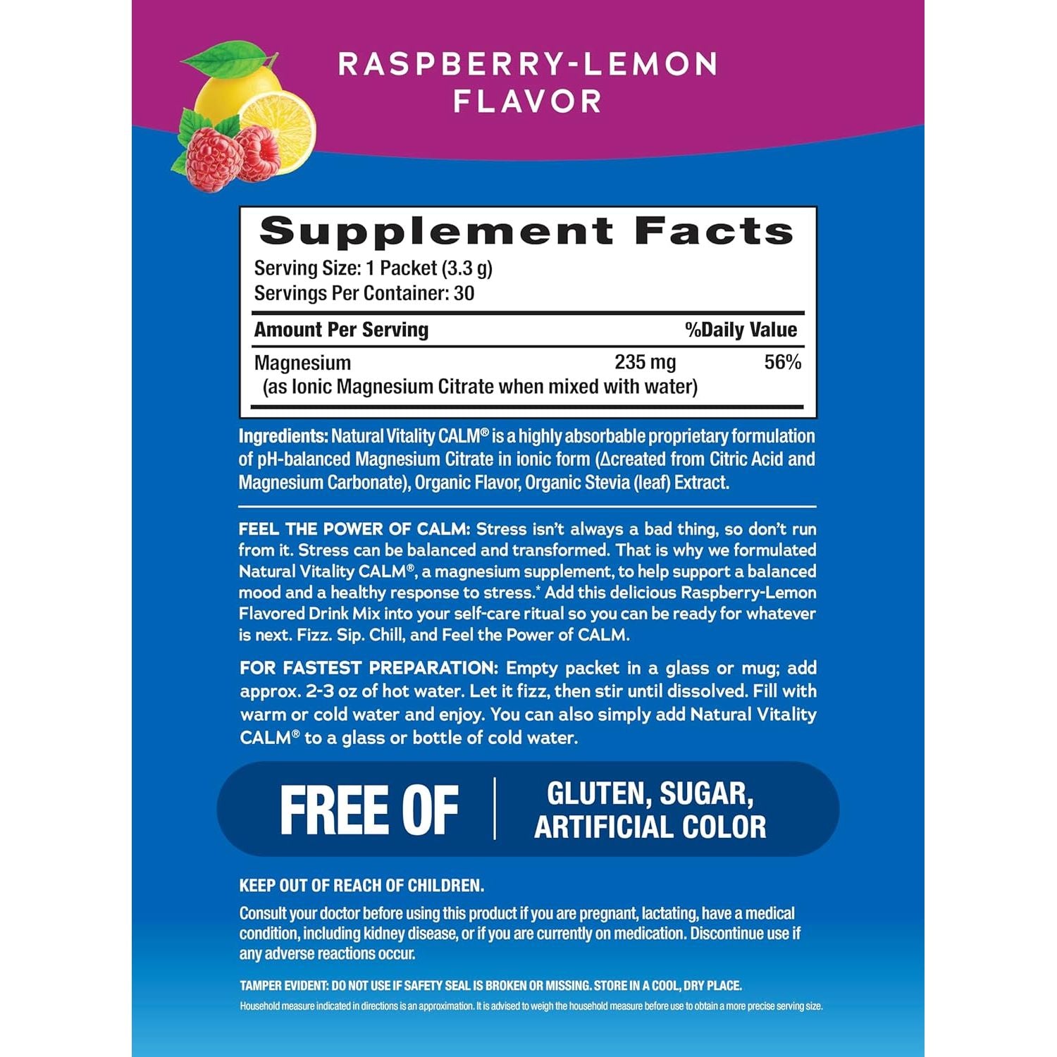 Natural Vitality Calm Relaxing Magnesium Citrate Drink Mix – 30 Stick Packets | Ease Stress, Support Sleep & Promote Calm