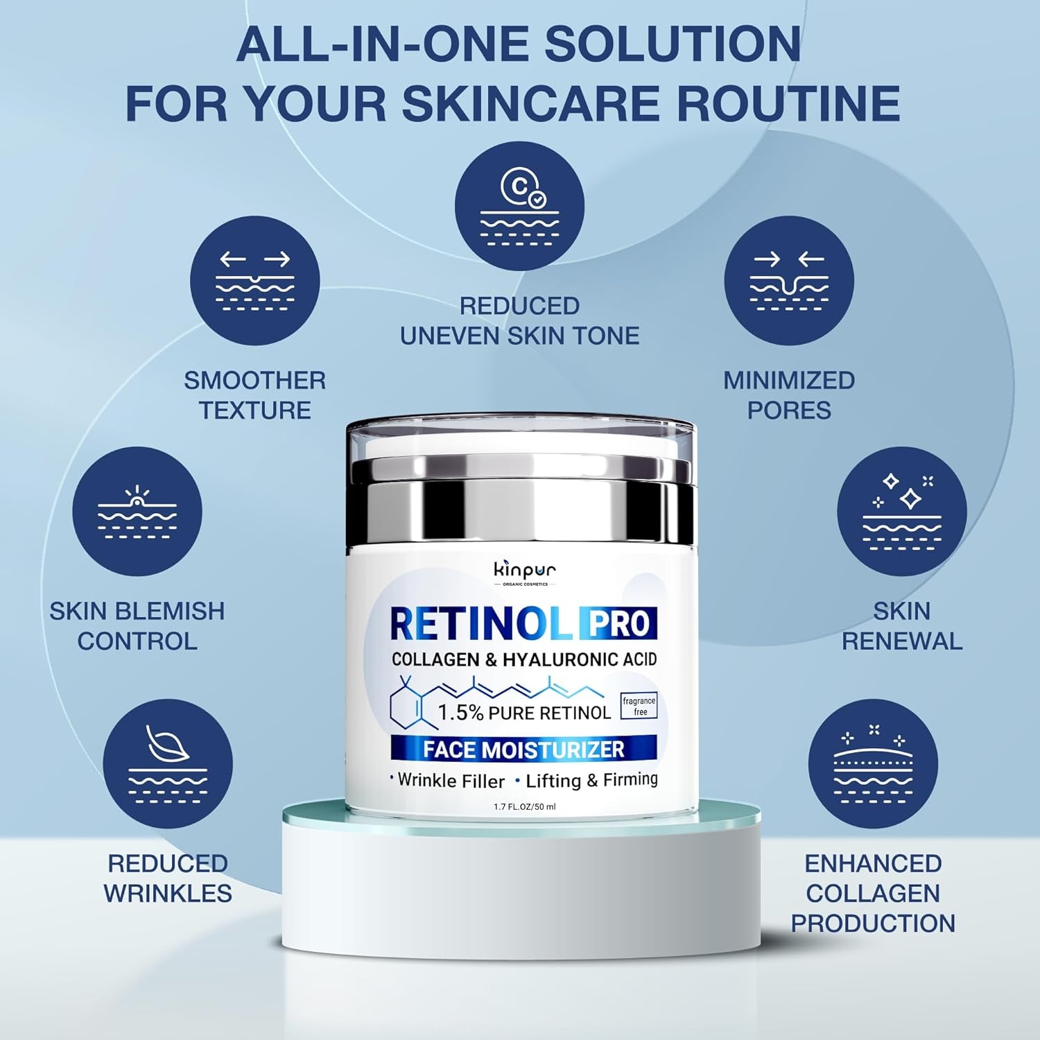 KINPUR ORGANIC COSMETICS Retinol Pro Collagen & Hyaluronic Acid Face Moisturizer – 50ml | Anti-Ageing, Hydrating & Skin-Perfecting Daily Cream