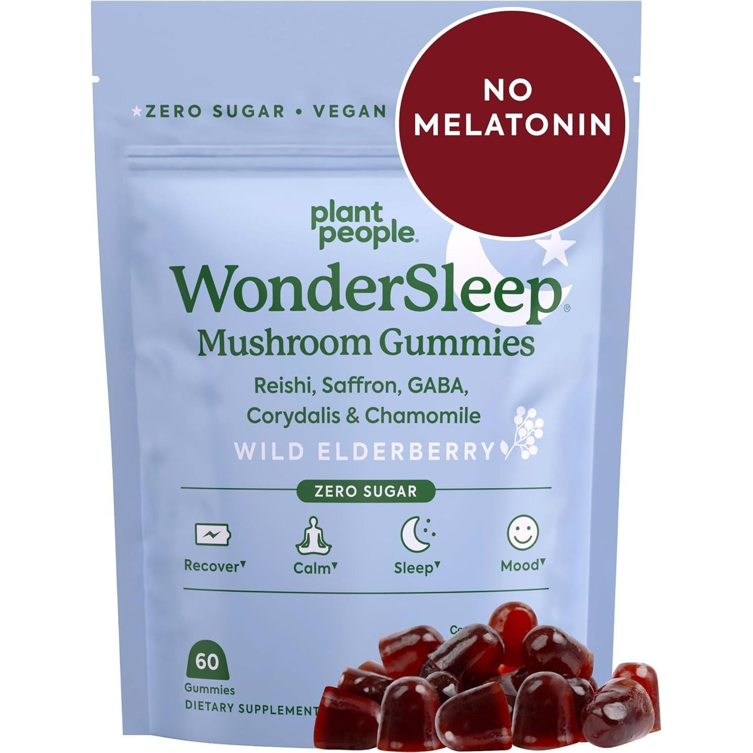 Plant People WonderSleep Mushroom Gummies – 60 Gummies | Melatonin-Free Sleep Support