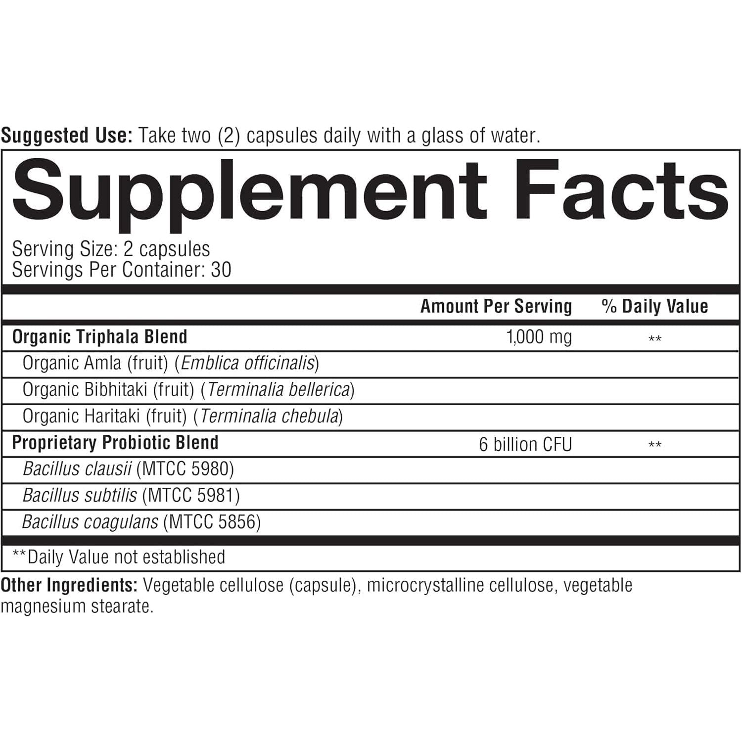 Youtheory Spore Probiotic – 60 Capsules | 6 Billion CFU with Organic Triphala for Digestive Health & Gut Balance