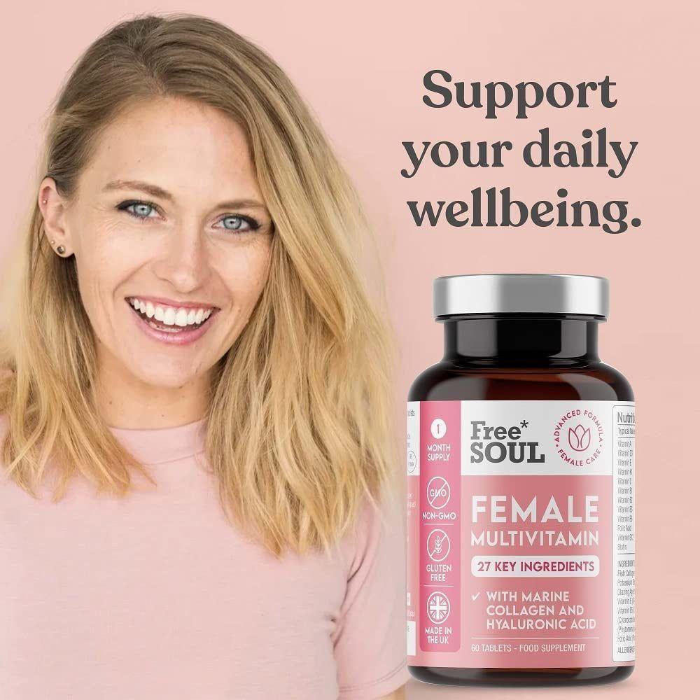 Women'S Multivitamins and Minerals with Collagen & Hyaluronic Acid - 27 Essential Vitamins, Minerals, & Botanicals - 60 Tablets | Gluten-Free & No Synthetic Fillers or Binders | UK Made by