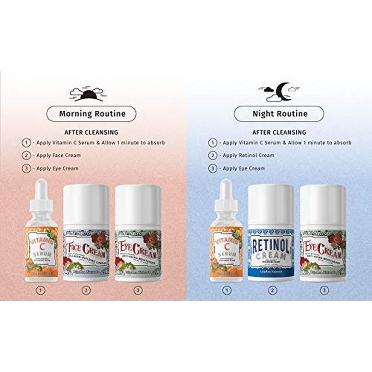 LilyAna Naturals Skincare Gift Set – 4-Piece Anti-Aging Routine | Retinol, Vitamin C, Eye & Face Creams