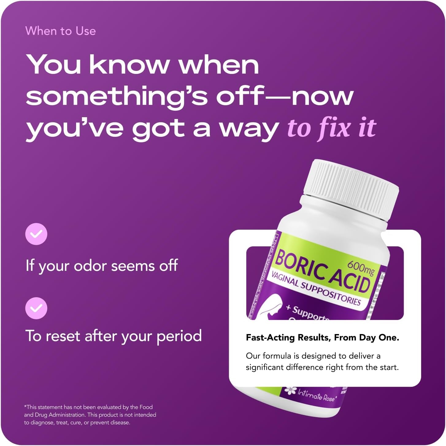 Intimate Rose 30Ct Boric Acid Suppositories for Women - 600Mg Vaginal Ph Balance Pills for Odor Relief, BV Support - Made in USA