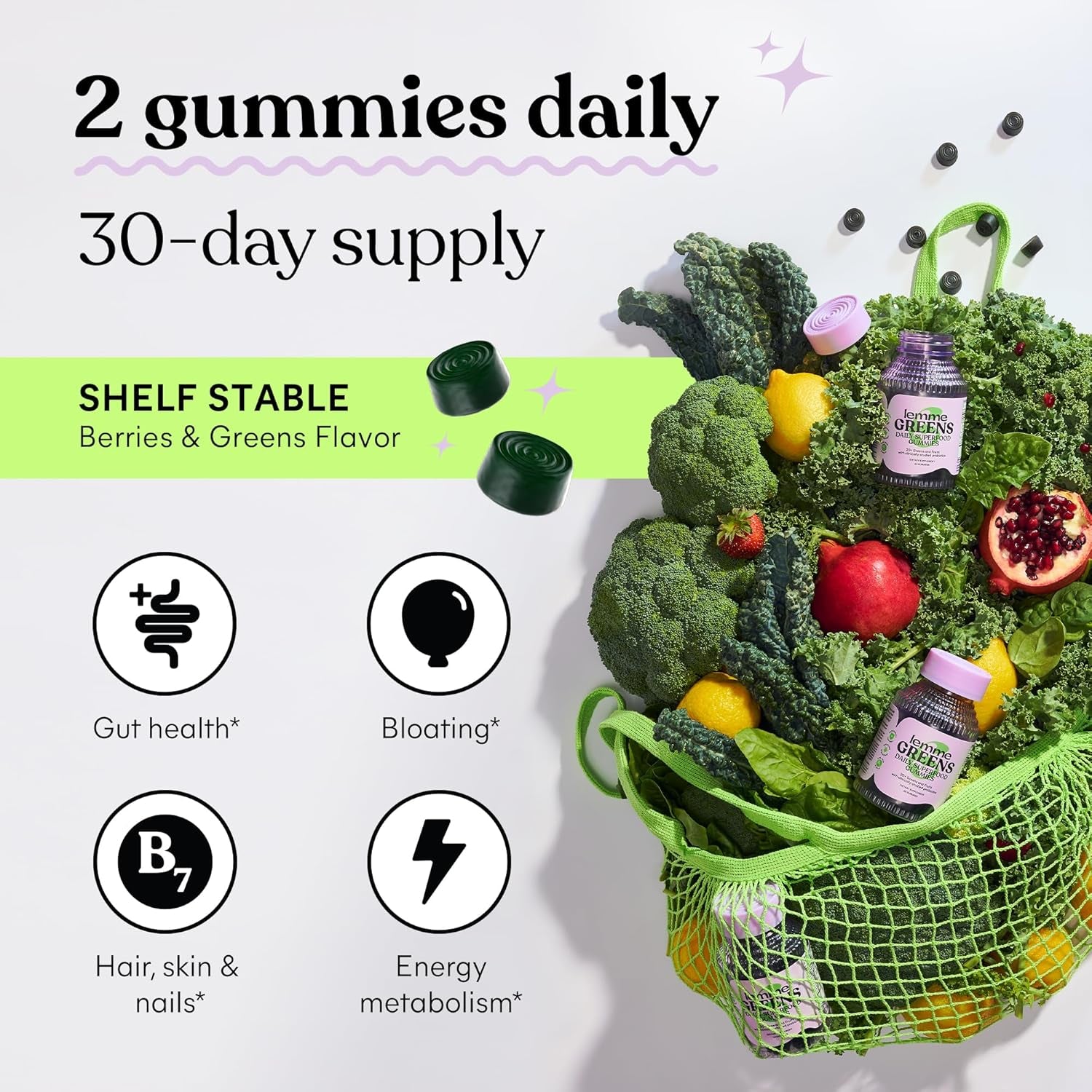 Lemme Greens Superfood Gummies – 60 Count | Gut Health, Debloat & Daily Energy Support