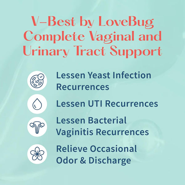LoveBug Women's Health V-Best Complete Vaginal Probiotic – 60 Capsules | 90 Billion CFU, pH Balance, Yeast & UTI Support