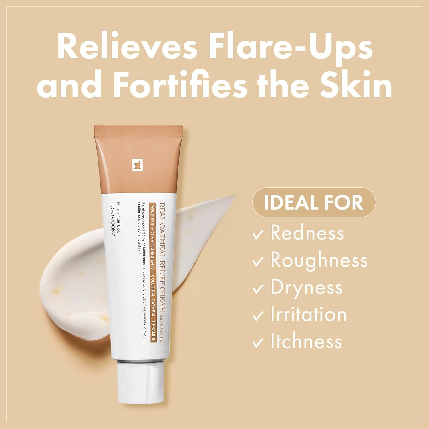 Real Oatmeal Relief Cream, Daily Face Moisturizer, Blemish Relief Care, Soothing Recovery, Moisture, Colloidal Oatmeal, Ceramide, Panthenol, Hyaluronic Acid, Korean Skincare 50Ml 1.69 Fl.Oz.