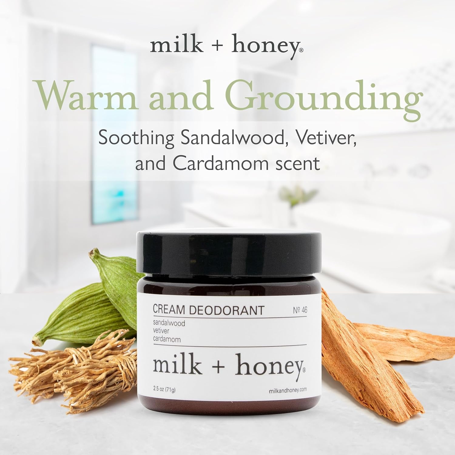 milk + honey Cream Deodorant No. 46 – 71g | Aluminum-Free Natural Deodorant with Sandalwood, Vetiver & Cardamom