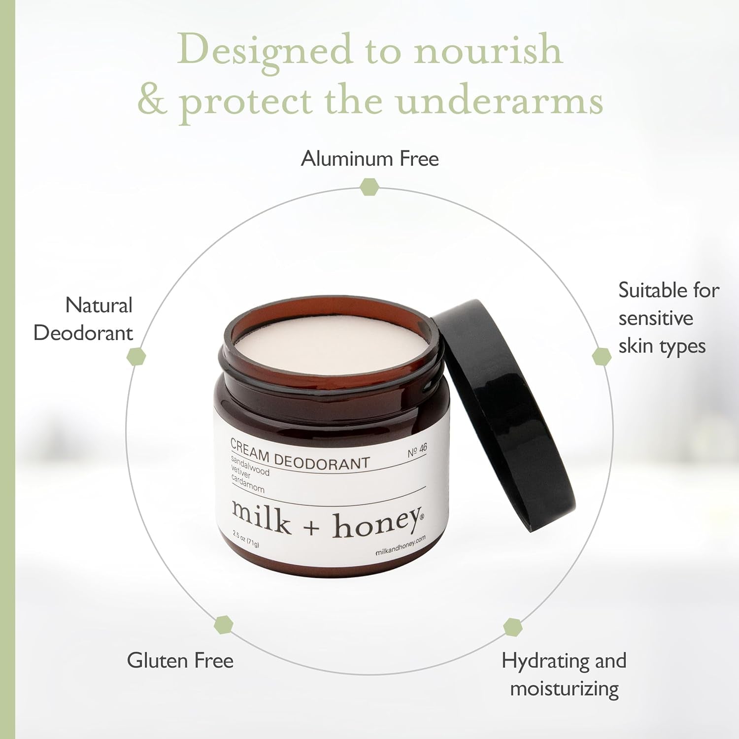 milk + honey Cream Deodorant No. 46 – 71g | Aluminum-Free Natural Deodorant with Sandalwood, Vetiver & Cardamom