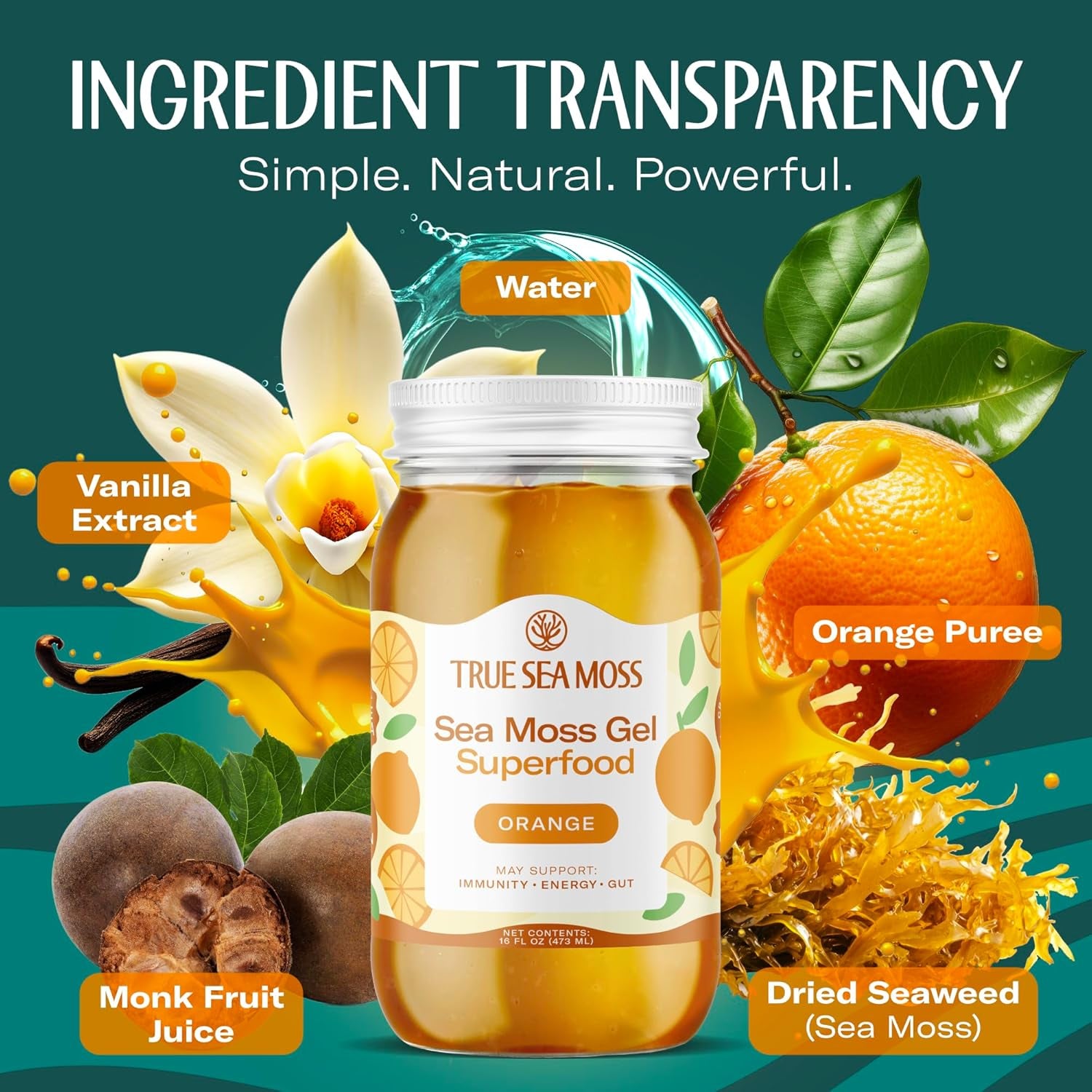 TrueSeaMoss Sea Moss Gel Superfood – 473ml | Orange Flavour | Immunity, Energy & Gut Health Support