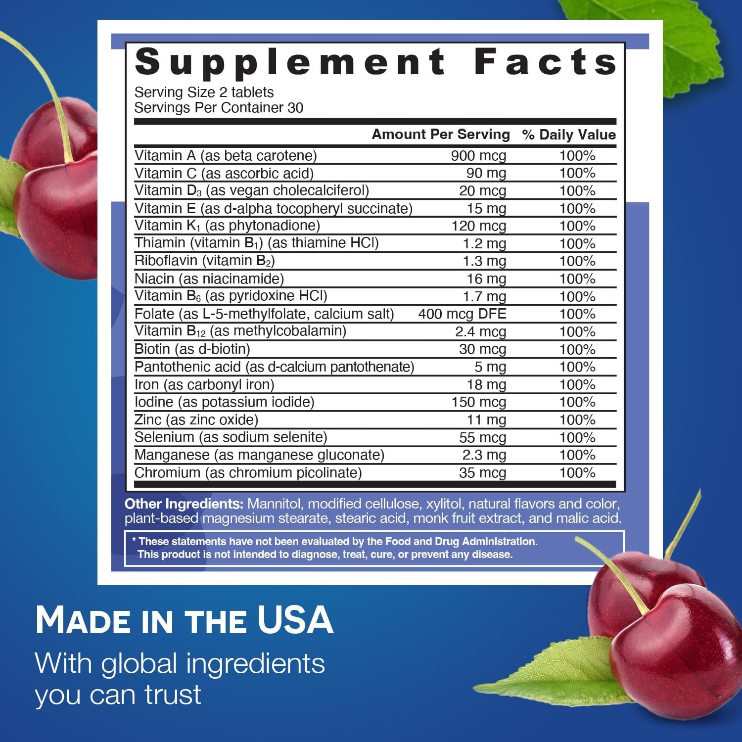EZ Melts Dissolvable Multivitamin + Iron – 60 Tablets | Vegan Daily Nutritional Support with Tropical Cherry Flavor