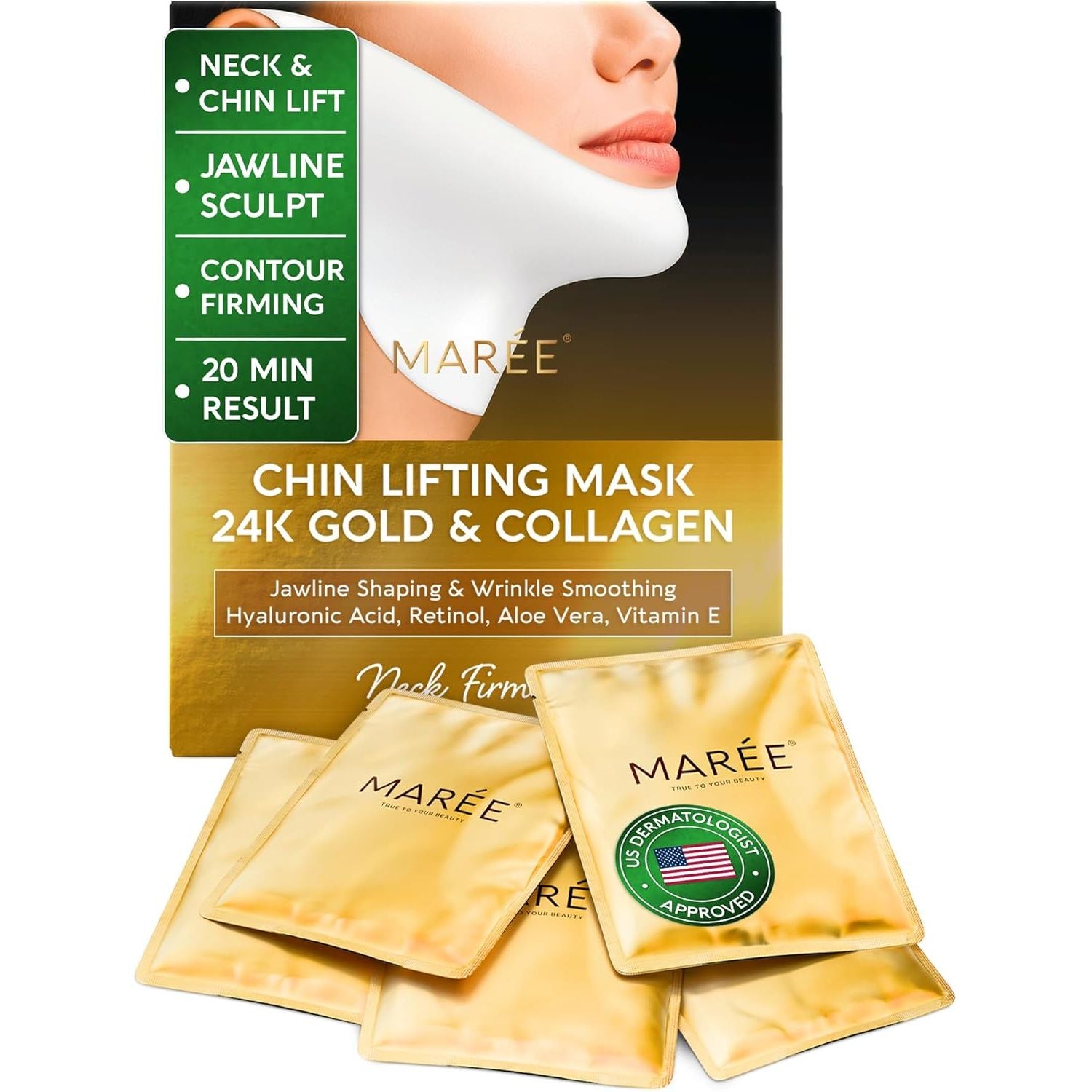 MAREE Chin Lifting Mask with 24K Gold & Collagen - 5 Masks