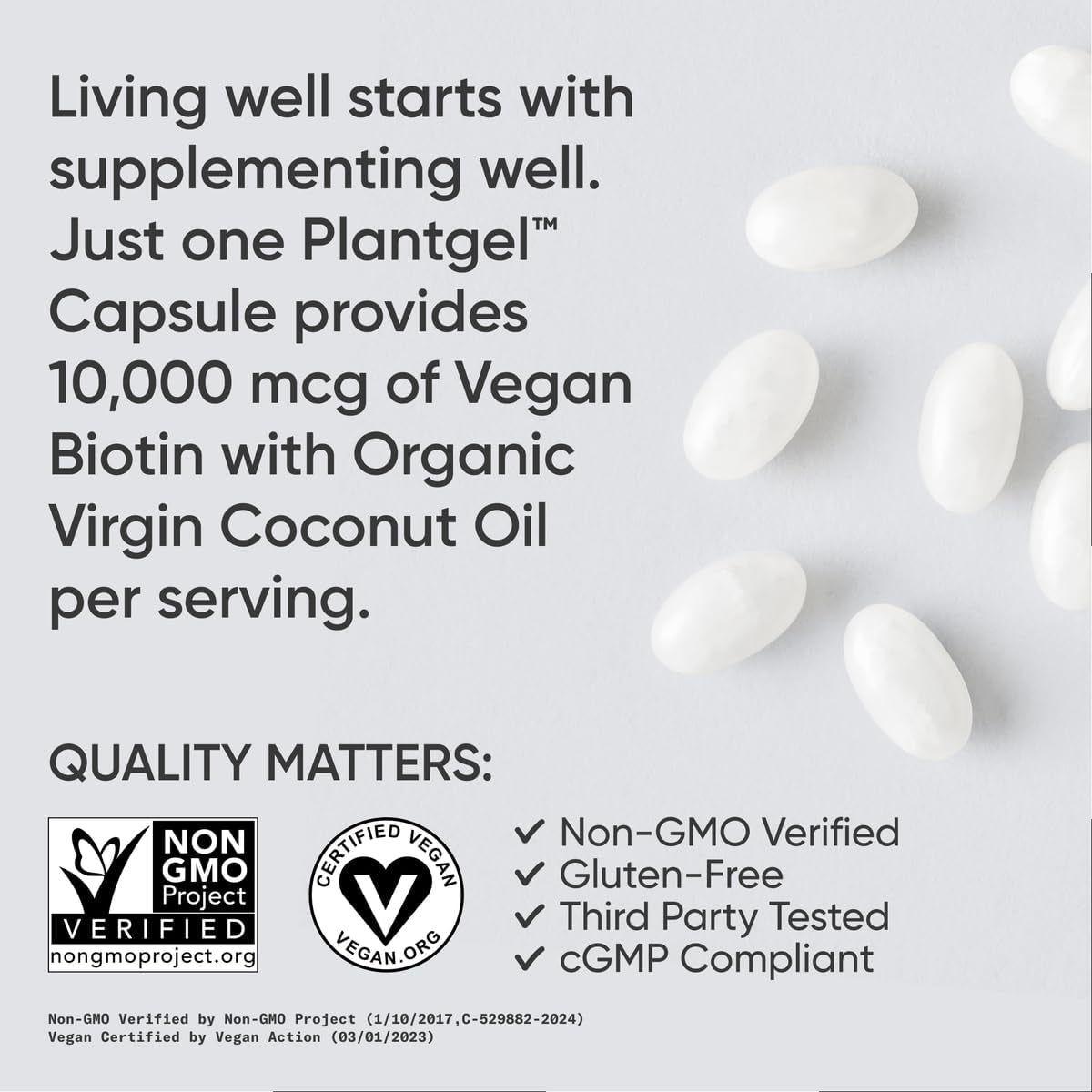 Vegan Biotin 10,000Mcg with Coconut Oil - Max Strength Biotin Vitamin B7 for Skin and Keratin Support - Non-Gmo & Gluten Free, 120 Softgels (4 Month Supply)
