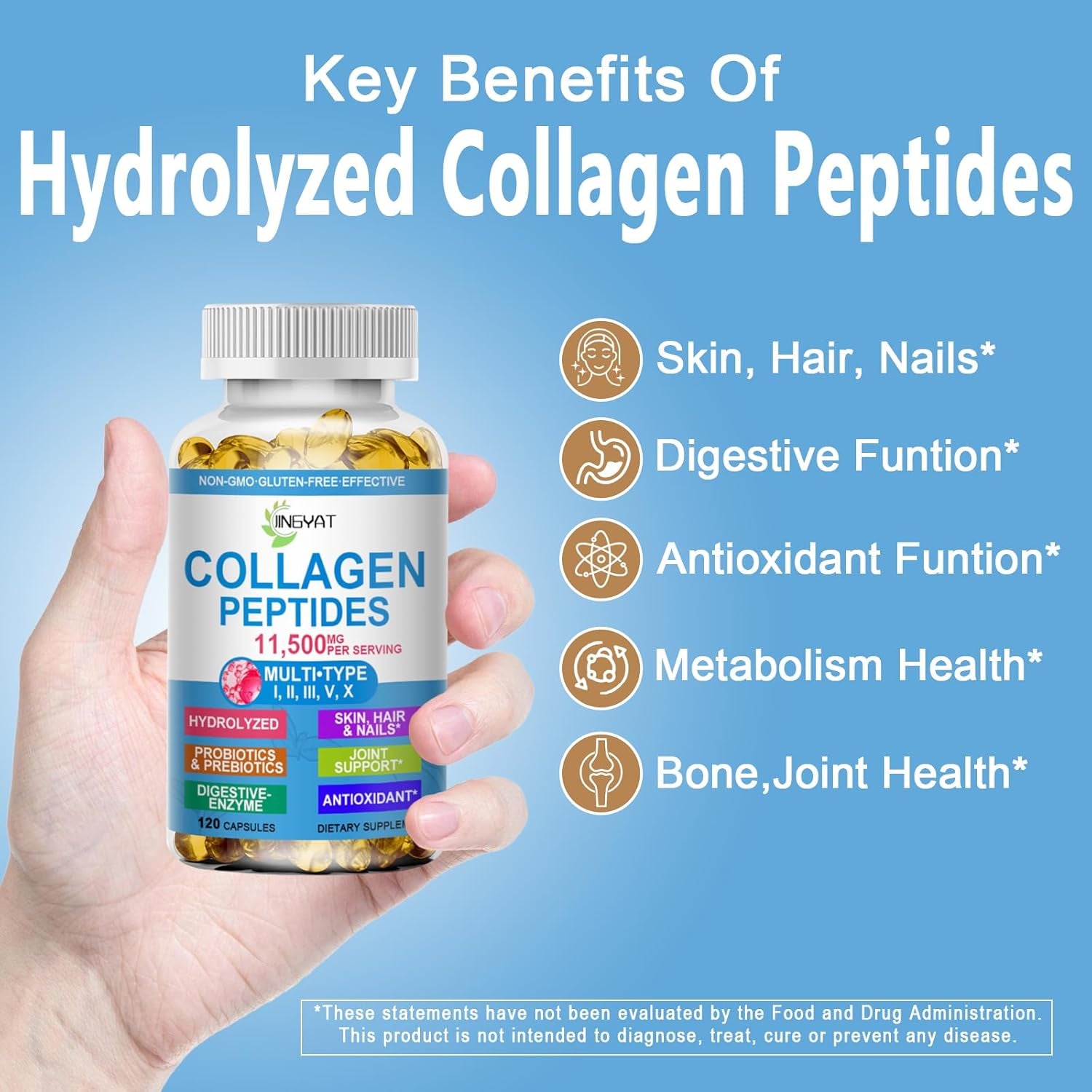 Collagen Peptides Softgels, Multi Collagen Peptide W/ Glucosamine Chondroitin MSM Biotin, Hydrolyzed Collagen Peptides Complex for Women Supports Skin Hair Nail Joints Bones Gut Health, Non-Gmo