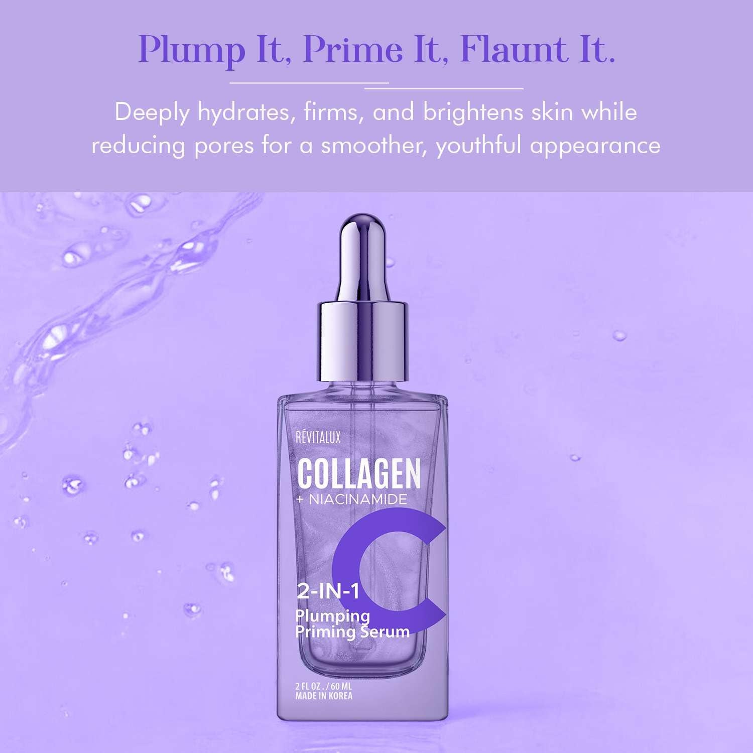 RevitaLux Collagen & Niacinamide 2-In-1 Plumping Priming Serum – 2 fl. oz | Hydrating & Firming Korean Skincare for Radiant, Youthful Skin