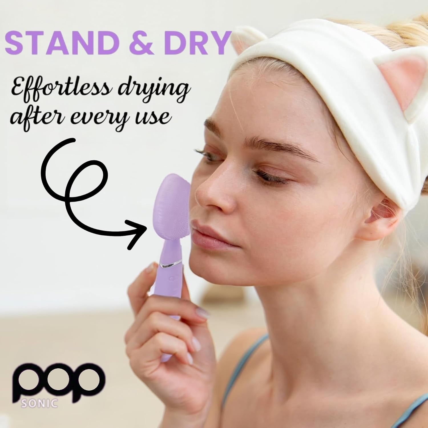 Pop Sonic Clover Facial Cleansing Device (Lavender) | 5-Speed Silicone Vibrating Face Brush for Deep, Gentle Cleansing