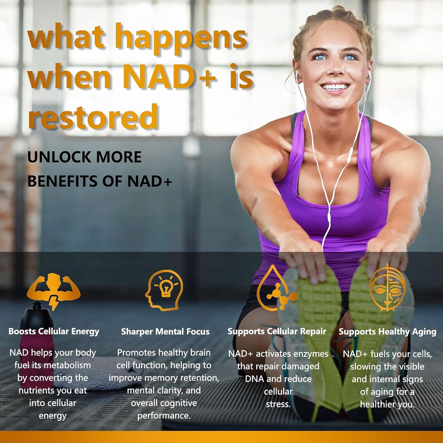 NAD Supplement 1500Mg - Liposomal NAD+ Nicotinamide Riboside with Resveratrol, NAD plus Boosting - Support Cellular Health, Stamina & Healthy Aging for Women & Men- 120 Capsules