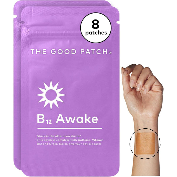 The Good Patch B12 Awake – 8 Patches | Natural Energy Boost with Caffeine, B12 & Green Tea
