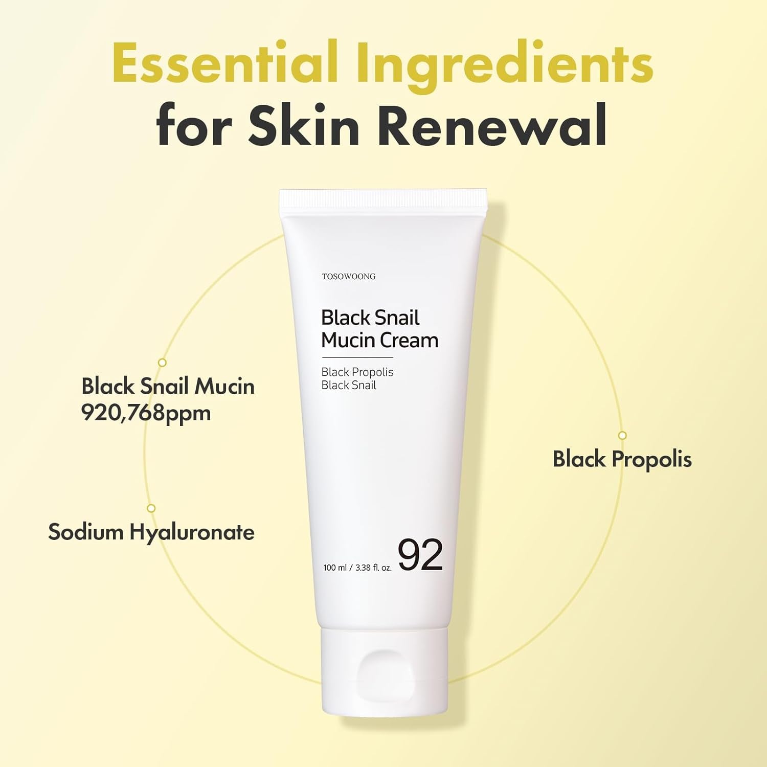 Black Snail Mucin 92% Face Cream, 920,768Ppm Black Snail Mucin, Propolis, Lightweight Moisturing Cream for Soft, Glowy Skin, Moisturizer Face Cream, Korean Skin Care, 100Ml, 3.38 Fl.Oz.