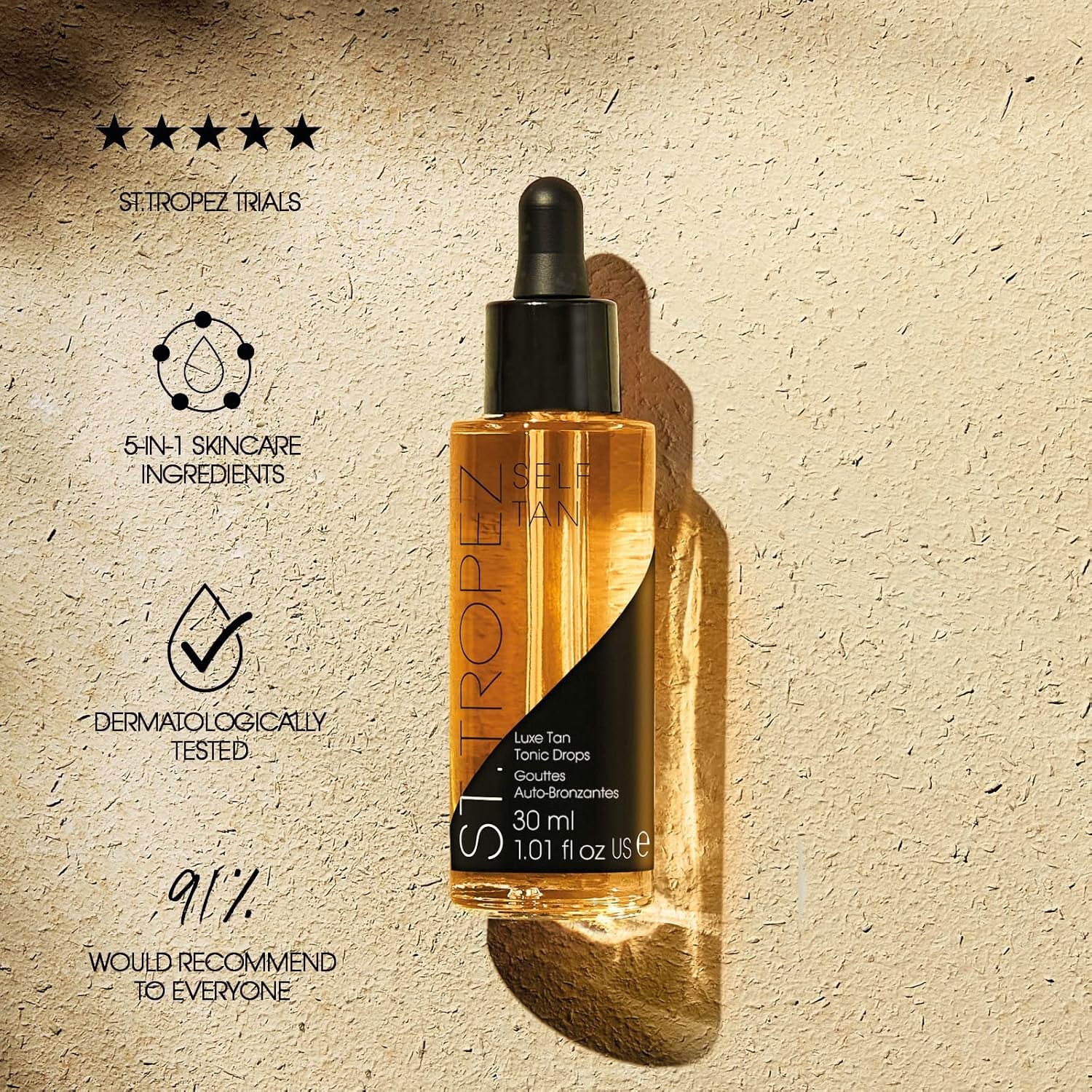 St. Tropez Self Tan Luxe Tan Tonic Glow Drops – 30ml | Customisable Radiant Face Tanner with Skincare Benefits