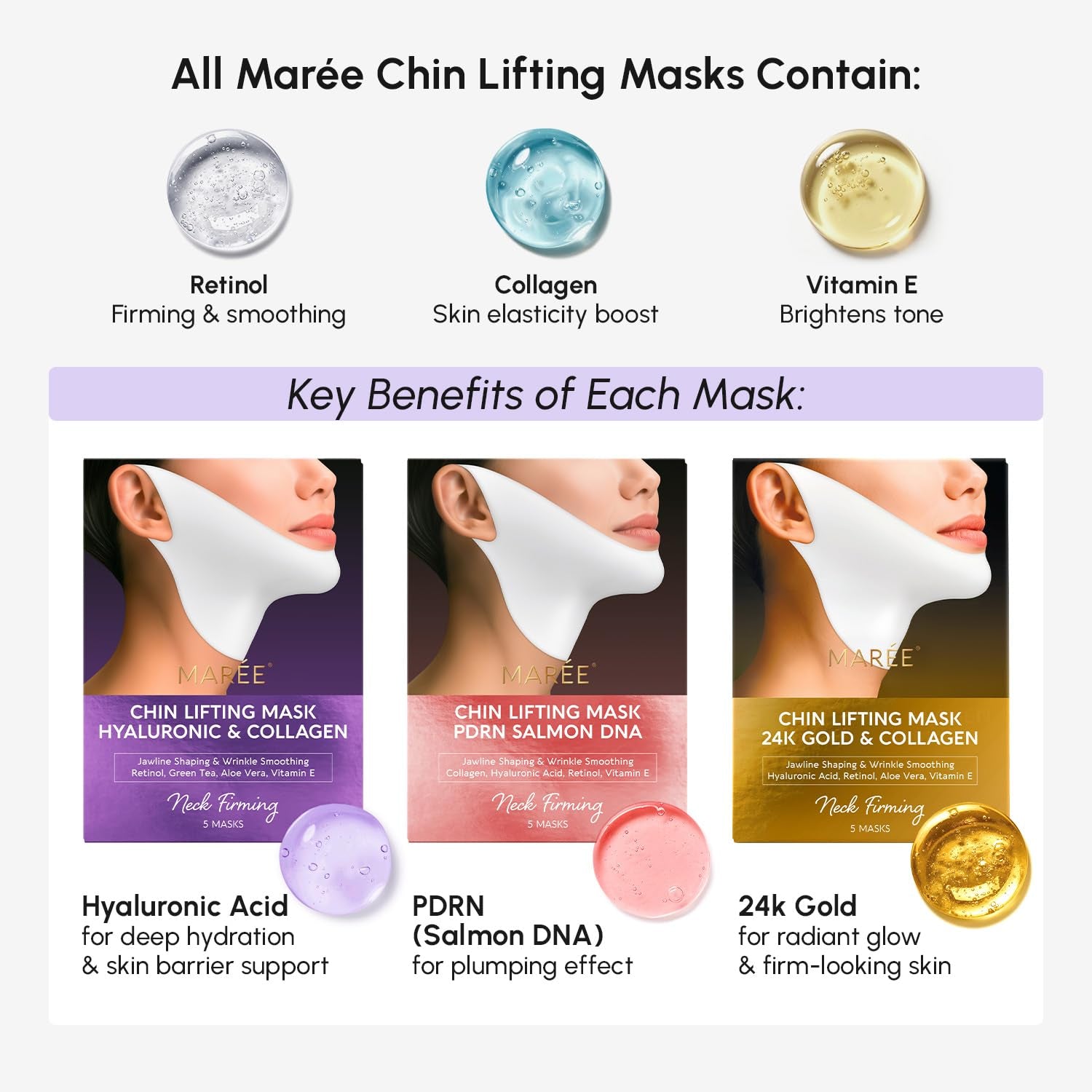 MAREE Chin Lifting Mask with 24K Gold & Collagen - 5 Masks