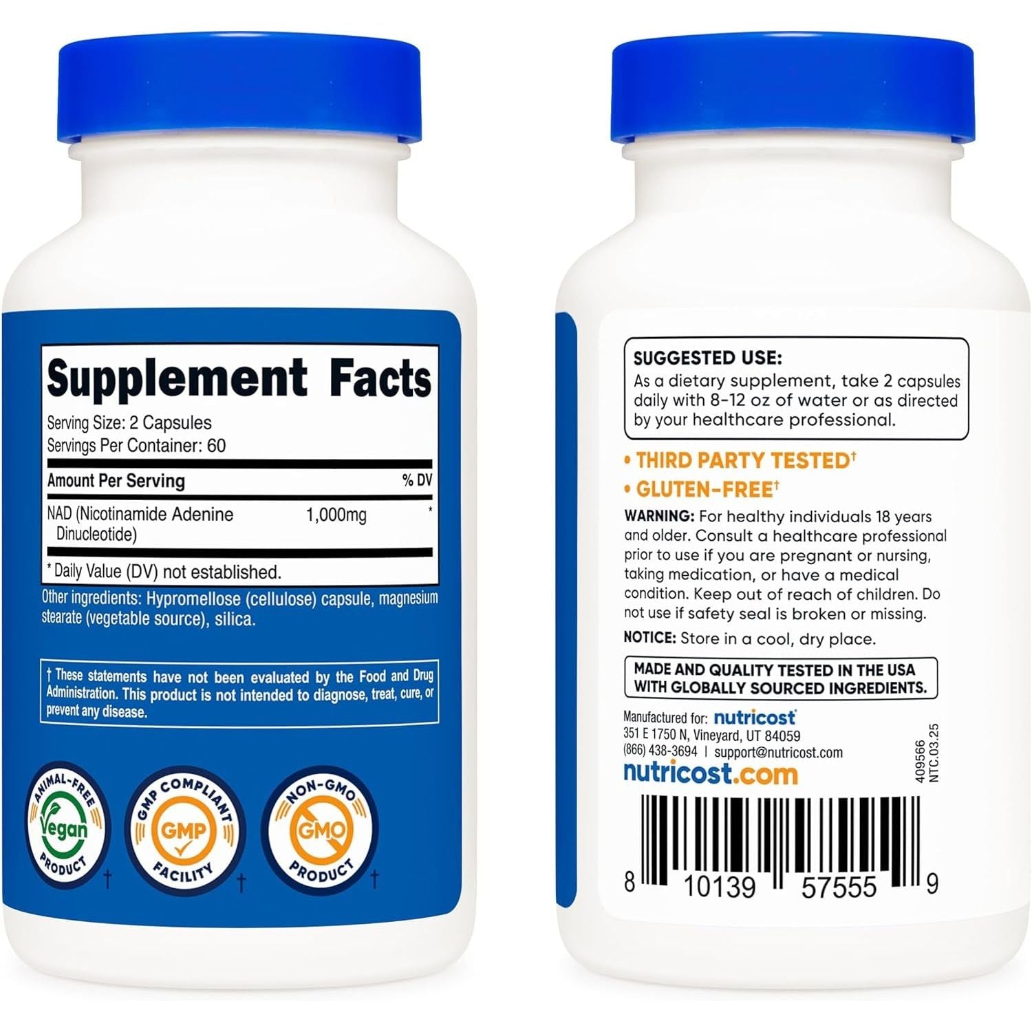 Nutricost NAD+ Nicotinamide Adenine Dinucleotide – 120 Capsules | 1,000mg Cellular Energy & Anti-Aging Support