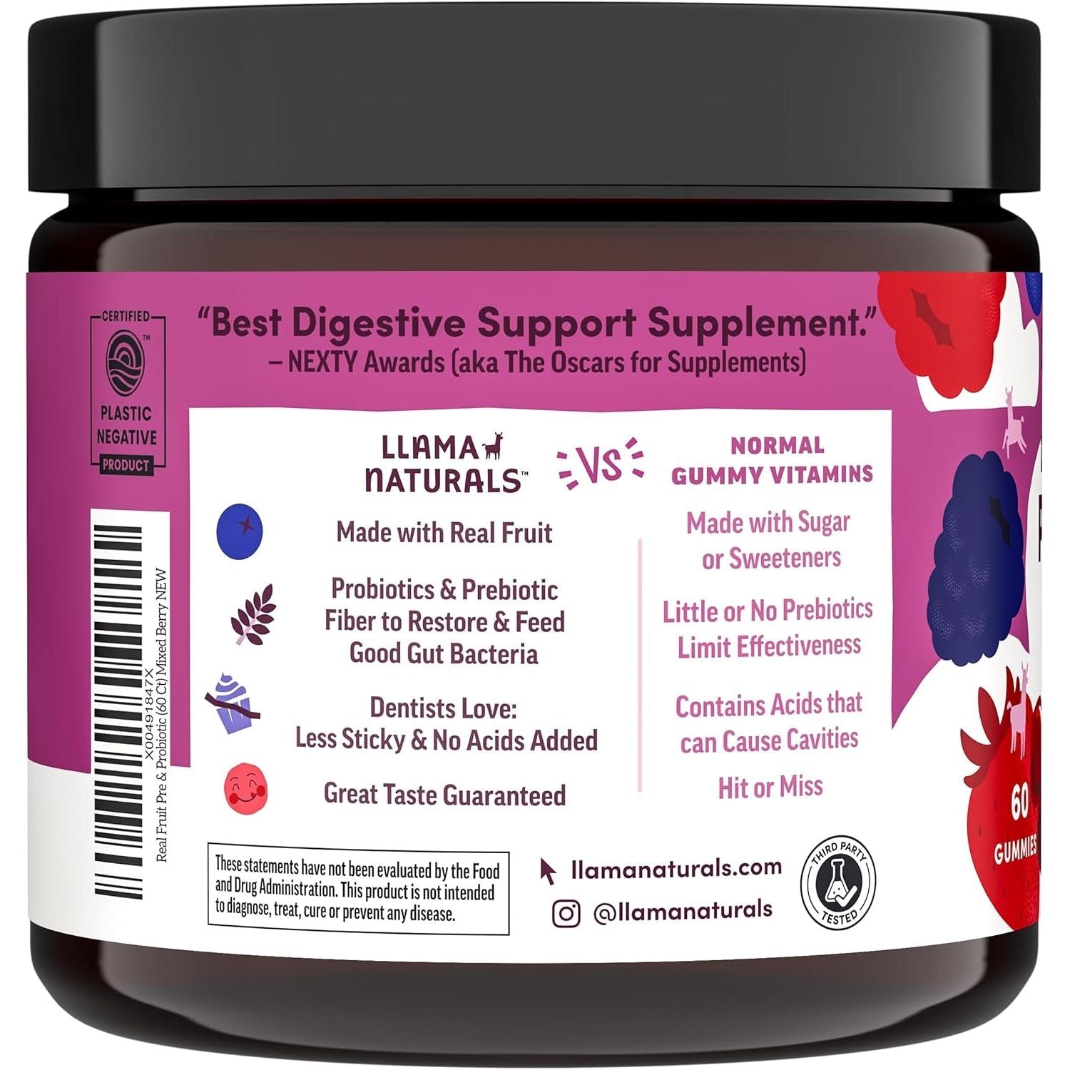 Probiotics for Women and Men with Prebiotic Fiber, Vegan, Organic, Probiotic Gummies for Gut Health Support, Adults Real Fruit Gummy Vitamins, No Added Sugar Cane, Mixed Berry, 120 Ct
