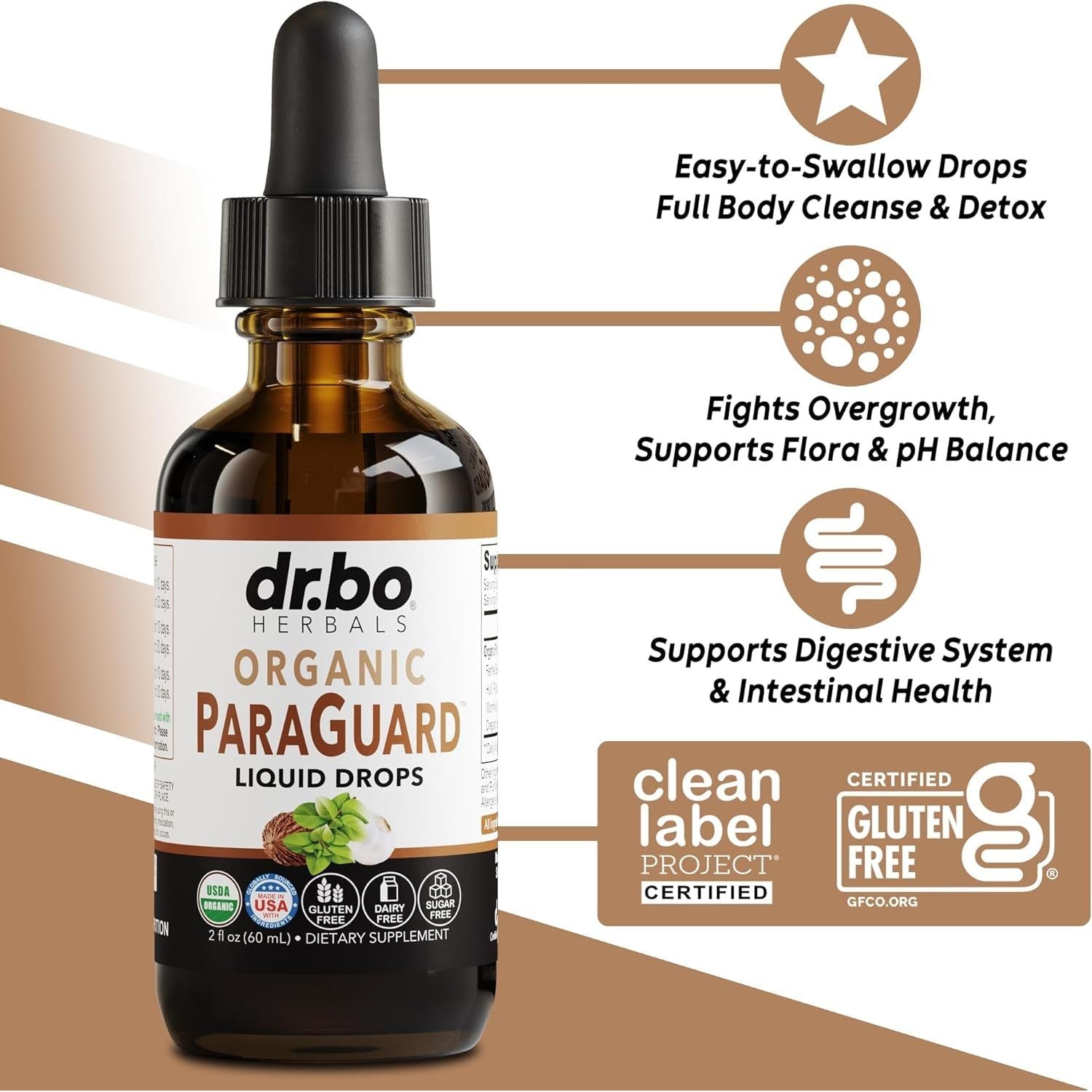 DR. BO Organic ParaGuard Liquid Drops – 60ml | Extra-Strength Herbal Gut Cleanse & Digestive Detox  Cleanse Naturally. Support Gut Harmony.