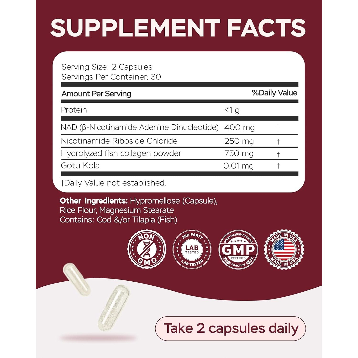 NAD plus Supplement 1400Mg - NMNH Supplement Alternative Supports Healthy Aging Complex with Nicotinamide Riboside & Gotu Kola, Collagen - Powerful NAD+ Formula for Energy, Skin & Cognitive, 60 Caps