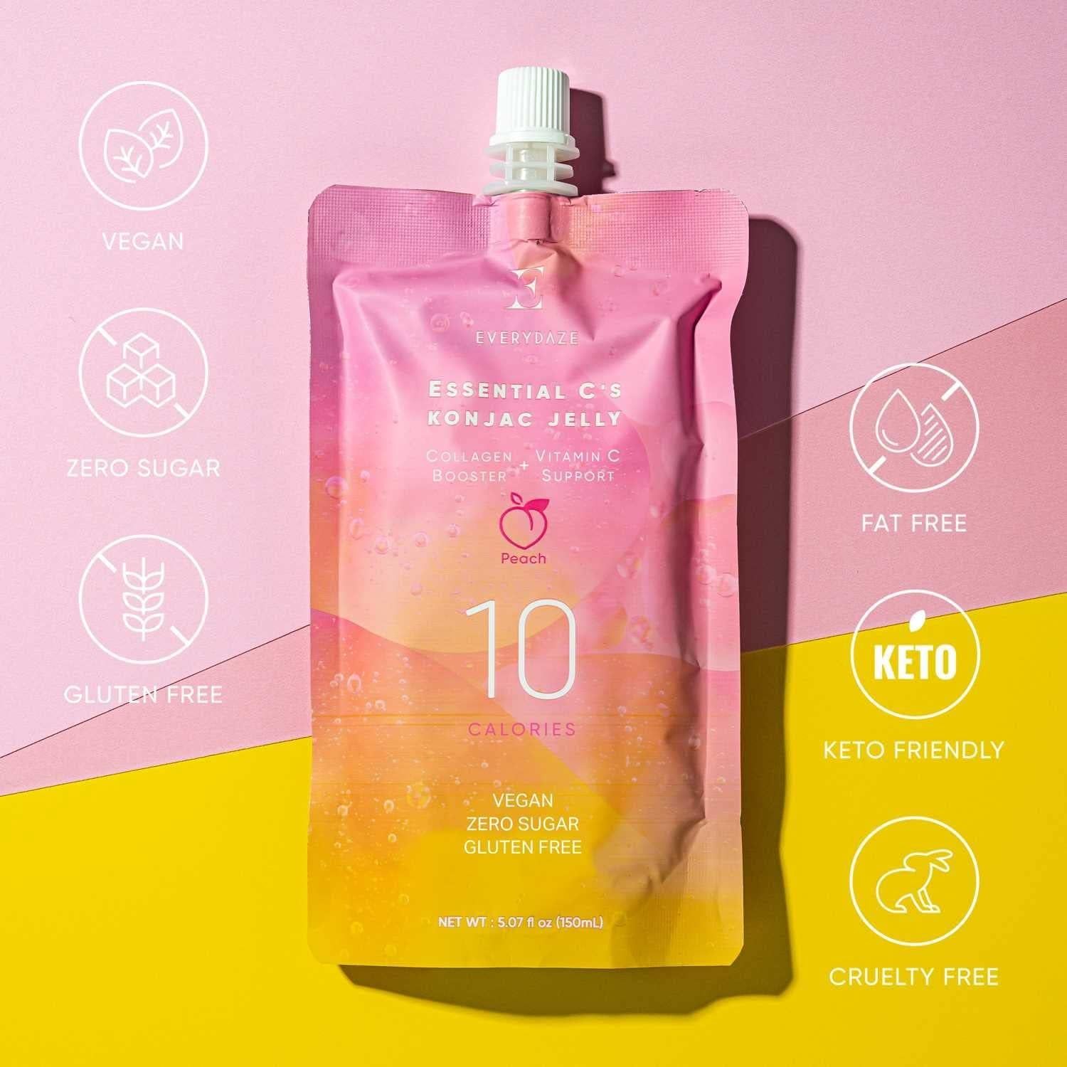 EVERYDAZE Essential C’s Konjac Jelly – Peach Flavor (150ml, 10-Pack) | Low-Calorie, Collagen & Vitamin C Snack
