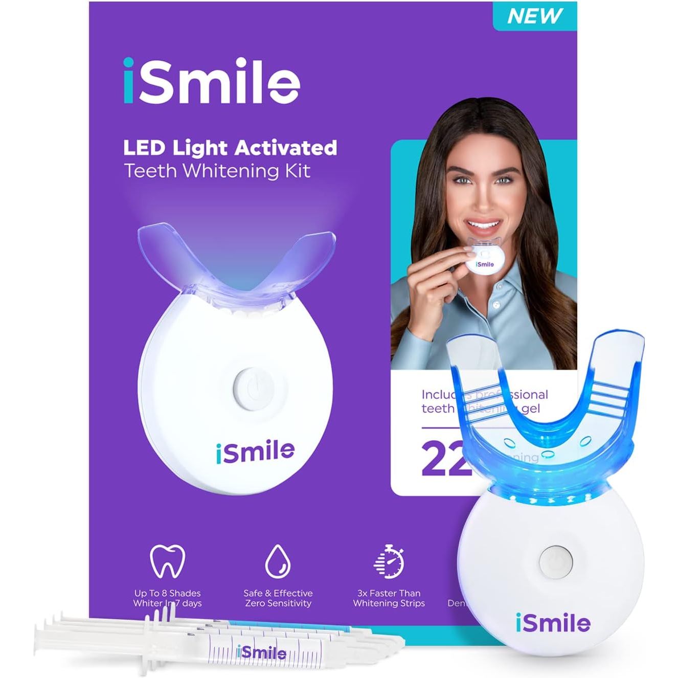 iSmile Whitening LED Light Activated Teeth Whitening Kit – 22 Treatments | Professional At-Home Dental Care