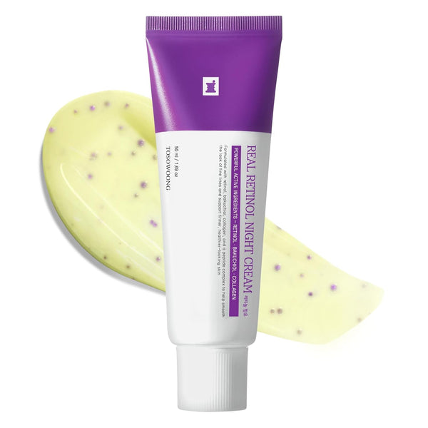 Real Retinol 0.1% Night Cream, Anti-Aging Face Moisturizer with Retinol, Bakuchiol, Firmer Skin, Reduce Wrinkles and Pore Minimizer | Korean Skincare for Face & Neck, 50Ml / 1.69 Fl. Oz.