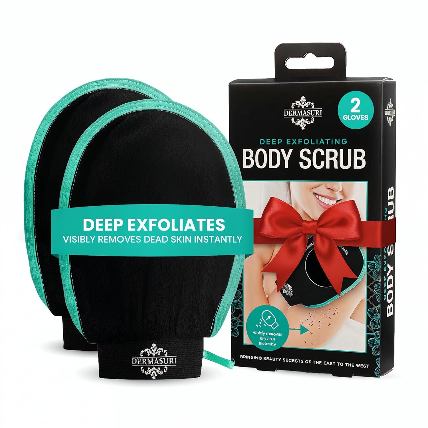 Dermasuri Deep Exfoliating Body Scrub - 2 Piece Mitt Set