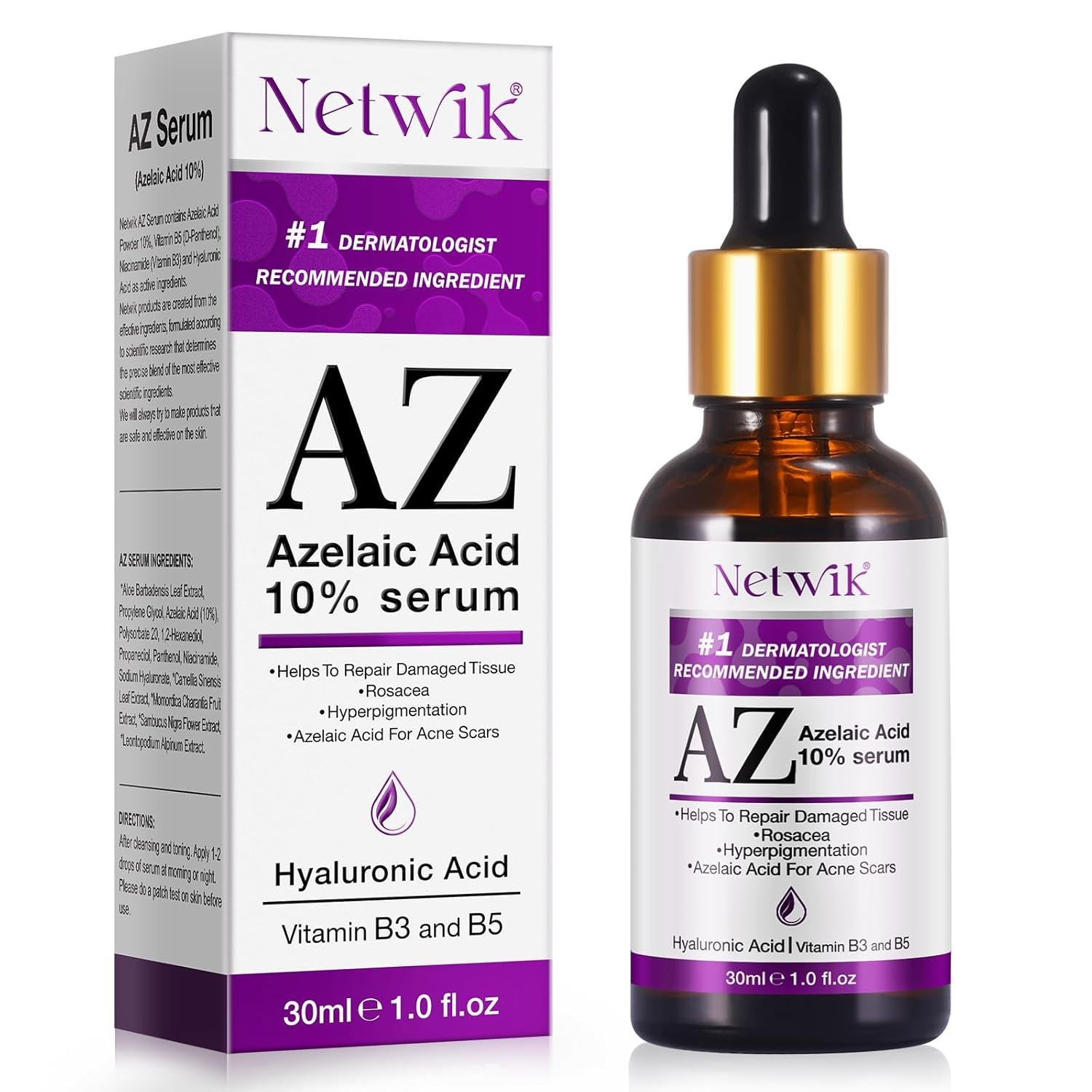 Netwik Azelaic Acid 10% Serum – 30ml | Redness Relief, Rosacea & Acne Treatment for Clear, Radiant Skin